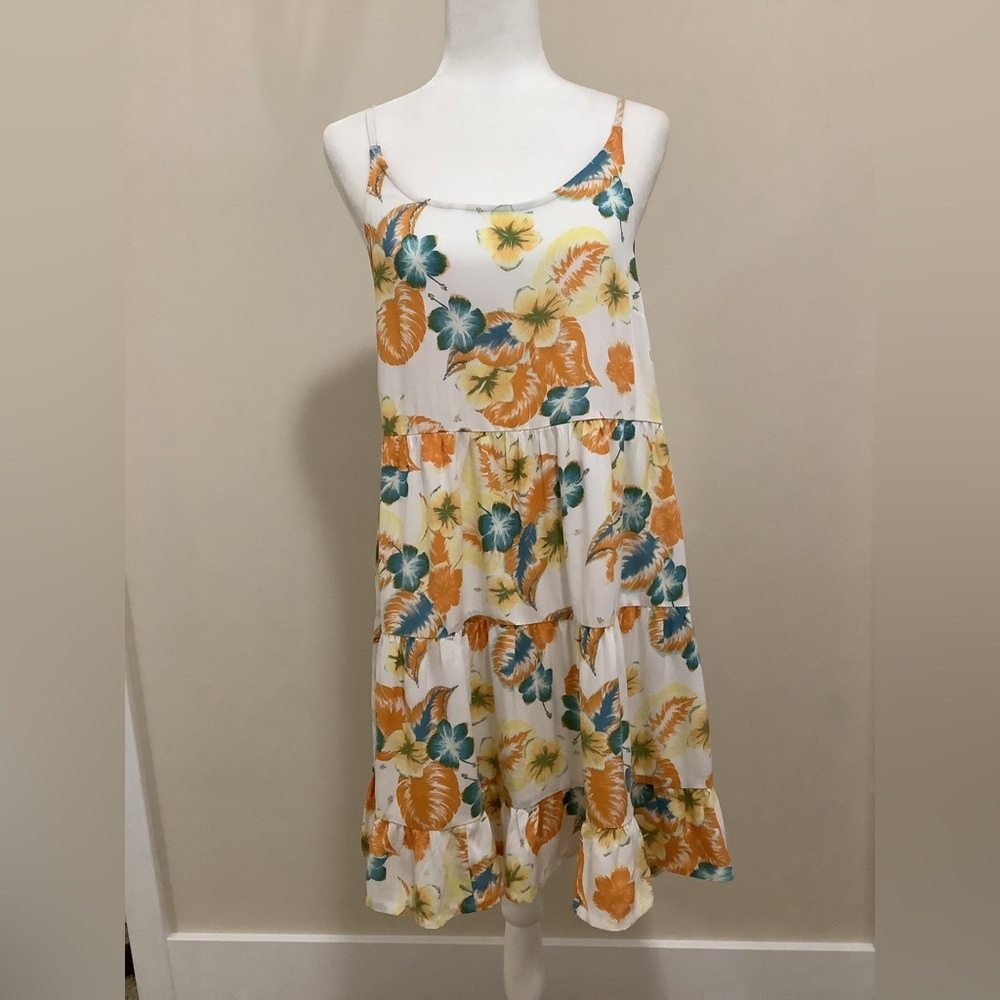 Roxy Floral Print Dress with Orange and Blue Accents